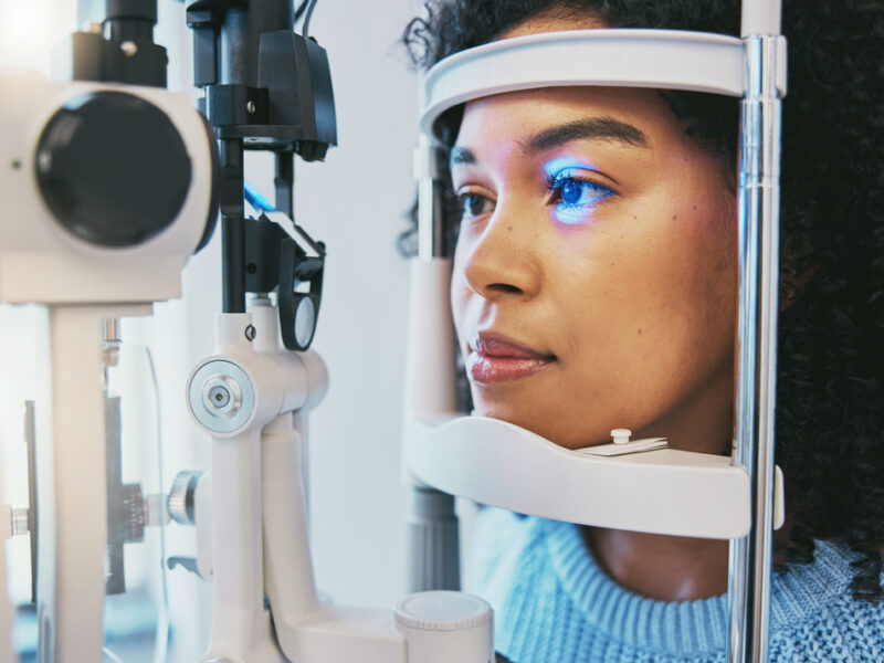 a woman getting her eyes checked